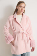 Merryna Faux Fur Collar Wool Coat with Bow Detail