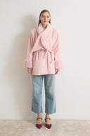 Merryna Faux Fur Collar Wool Coat with Bow Detail