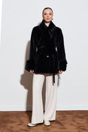 Merryna Wool Coat with Faux Fur Collar and Bow Detail
