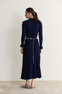 Nellie Gold Button Detailed Belted Knit Dress