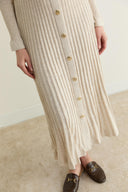 Nellie Gold Button-Detailed Belted Knit Dress