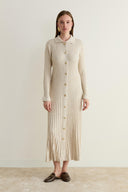 Nellie Gold Button-Detailed Belted Knit Dress