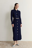 Nellie Gold Button Detailed Belted Knit Dress