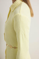 Nellie Gold Button-Detailed Belted Knit Dress
