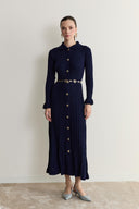 Nellie Gold Button Detailed Belted Knit Dress