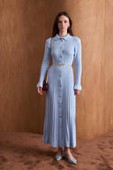 Nellie Gold Button-Detailed Belted Knit Dress