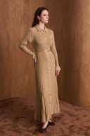 Nellie Gold Button-Detailed Belted Knit Dress