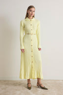 Nellie Gold Button-Detailed Belted Knit Dress