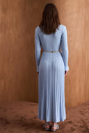 Nellie Gold Button-Detailed Belted Knit Dress