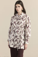 Ribbed Ruffle Detailed Patterned Shirt