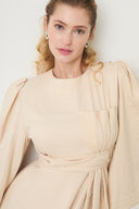 Nicolette Balloon Sleeve Ruched Satin Dress