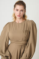 Nicolette Balloon Sleeve Ruched Satin Dress