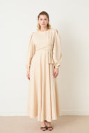 Nicolette Balloon Sleeve Ruched Satin Dress