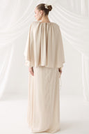 Nora Satin Evening Dress with Cape Detail