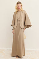 Nora Satin Evening Dress with Cape Detail