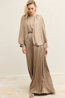 Nora Satin Evening Dress with Cape Detail
