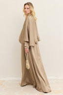 Nora Satin Evening Dress with Cape Detail