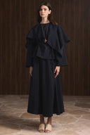 Shoulder-Draped Trimmed Sash Skirt Set