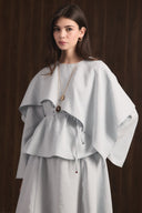 Shoulder-Draped Trimmed Sash Skirt Set