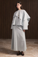Shoulder-Draped Trimmed Sash Skirt Set