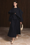 Shoulder-Draped Trimmed Sash Skirt Set