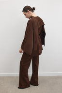 Shoulder-Draped Knit Pants Set