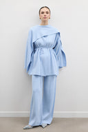 Shoulder-Draped Knit Pants Set