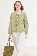 Front-Tie Guipure Voile Shirt