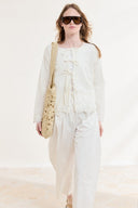 Front-Tie Guipure Voile Shirt