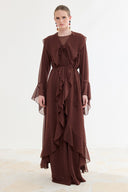 Front-Ruffle Chiffon Abaya Set