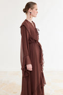Front-Ruffle Chiffon Abaya Set