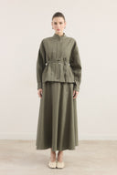 Front-Pleated Denim Set