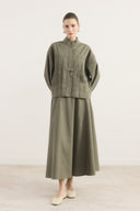Front-Pleated Denim Set