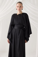 Cape-Detail Chain-Belt Evening Dress