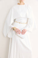 Cape-Detail Chain-Belt Evening Dress