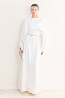 Cape-Detail Chain-Belt Evening Dress