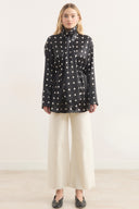 Polka Dot Tie-Neck Blouse
