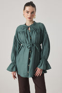 Yoke-Gathered Elastic-Waist Shirt