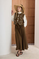 Sabella Stone-Embellished Linen Vest and Skirt Set