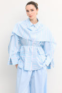 Striped Poplin Shirt with Shawl Detail