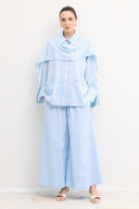 Striped Poplin Shirt with Shawl Detail