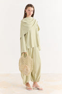 Shawl-Detail Pants Set