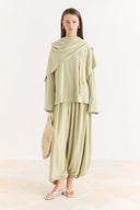 Shawl-Detail Pants Set