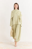 Shawl-Detail Pants Set