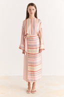 Satin Printed Straight Striped Skirt Set