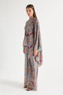 Satin Ethnic Printed Poncho and Pants Set