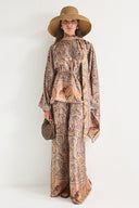 Satin Ethnic Printed Poncho and Pants Set