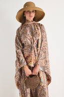 Satin Ethnic Printed Poncho and Pants Set