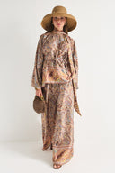 Satin Ethnic Printed Poncho and Pants Set