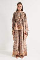Satin Ethnic Printed Poncho and Pants Set